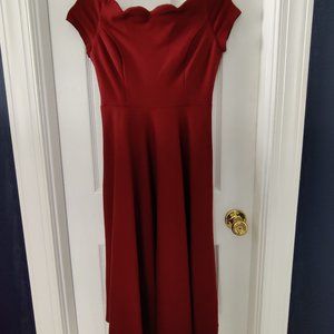 Modcloth Red Dress with Scalloped Neckline